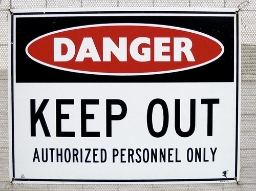 image of a sign that reads Danger Keep Out Authorized Personnel Only. Found on creative commons. Image by huntz.
Reason for use is to represent how we can exclude based on fear of danger. Authorized personnel hints at the in-group and out-group dynamics of structural power. 